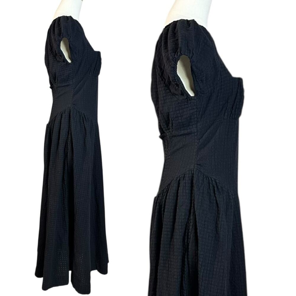 Free People Ciara Pucker Check Midi Dress in Black Medium Classic Minimalist - Picture 8 of 11